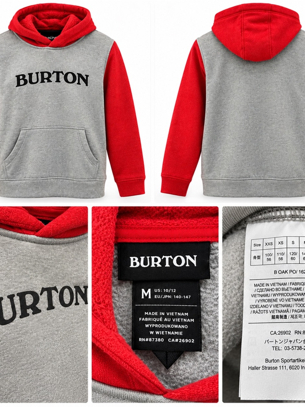 Burton Boys  Hoodie Grey & red orange Size M 10-12
